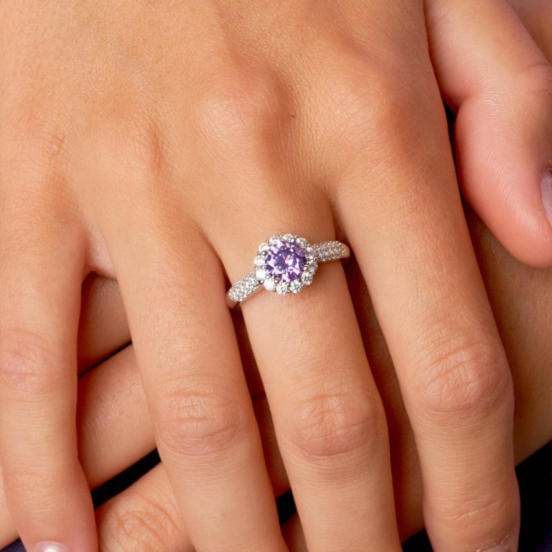 Dara Silver Cluster Ring with Round Amethyst Stone