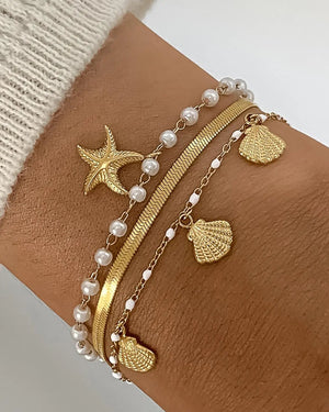 Cassis 18K Gold Non-Tarnish Shell Pearl Bracelet Set - ish Boutique