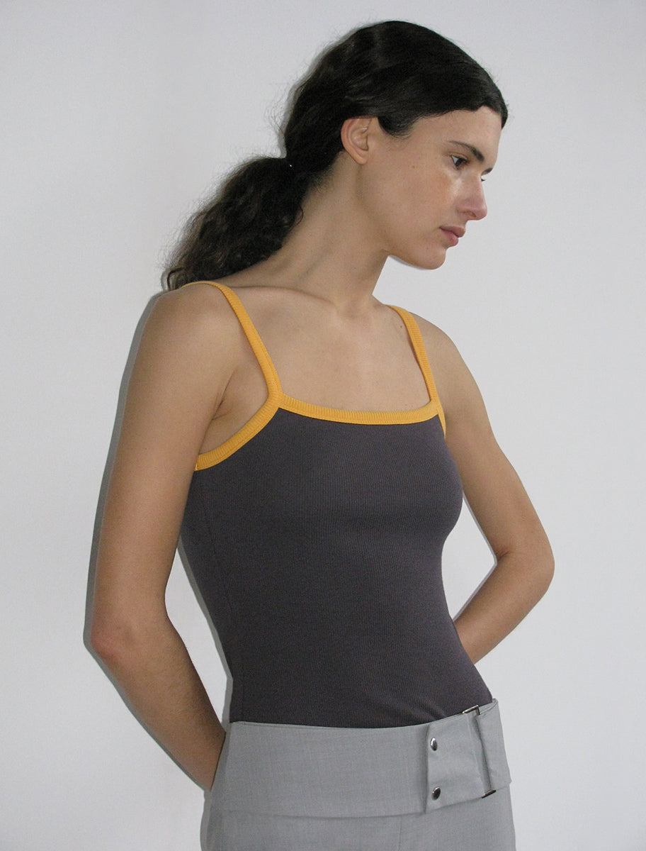 BARKAN-Light grey strappy ribbed top with silicone paloma wool label