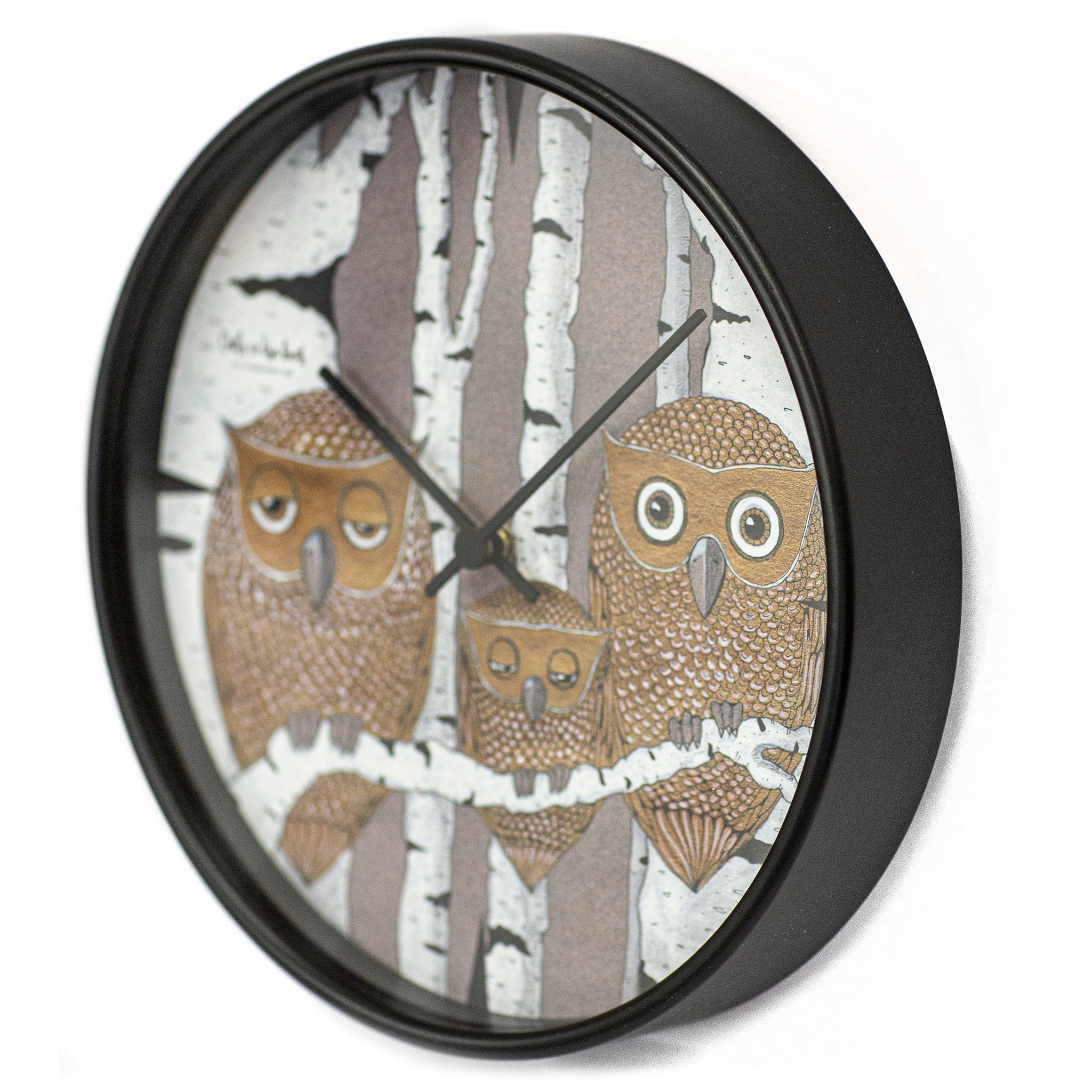 Wall Clock Trio Owls On The Birch