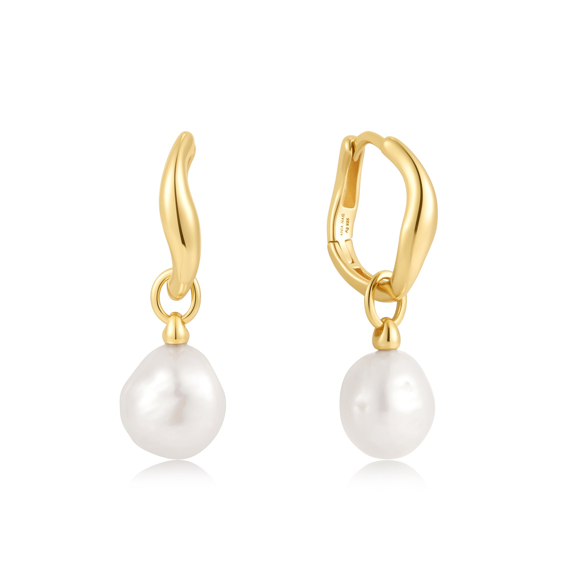 Gold Freshwater Pearl Drop Hoops - Ania Haie product image