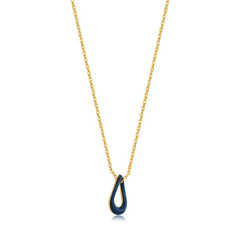 
            
                Load image into Gallery viewer, Navy Blue Enamel Gold Twisted Pendant Necklace
            
        
