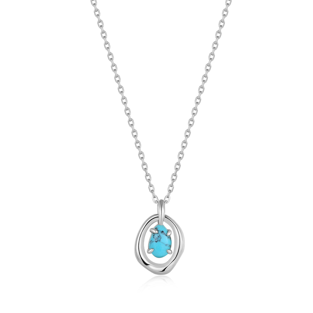 
            
                Load image into Gallery viewer, Silver Turquoise Wave Circle Pendant Necklace
            
        