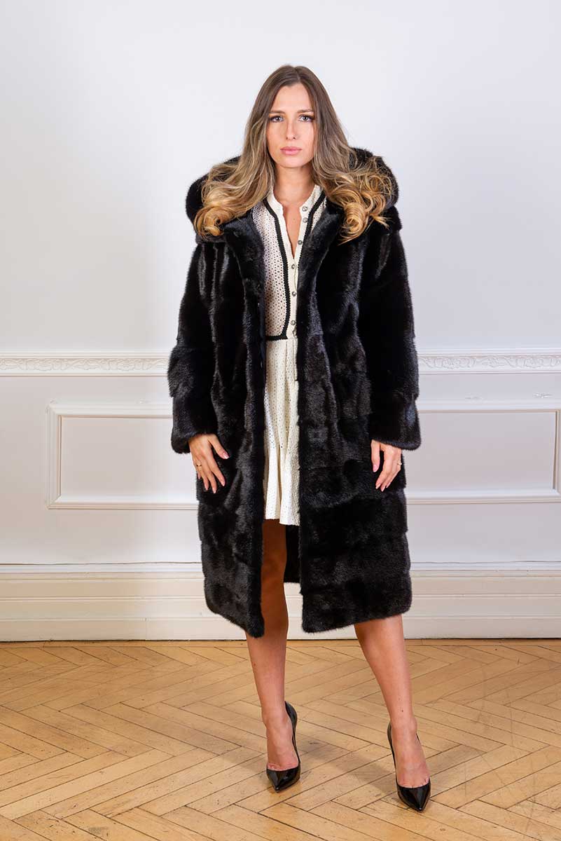 Mink Fur Coat with Hoody Silverblue grey – Douvlos furs est. 1961