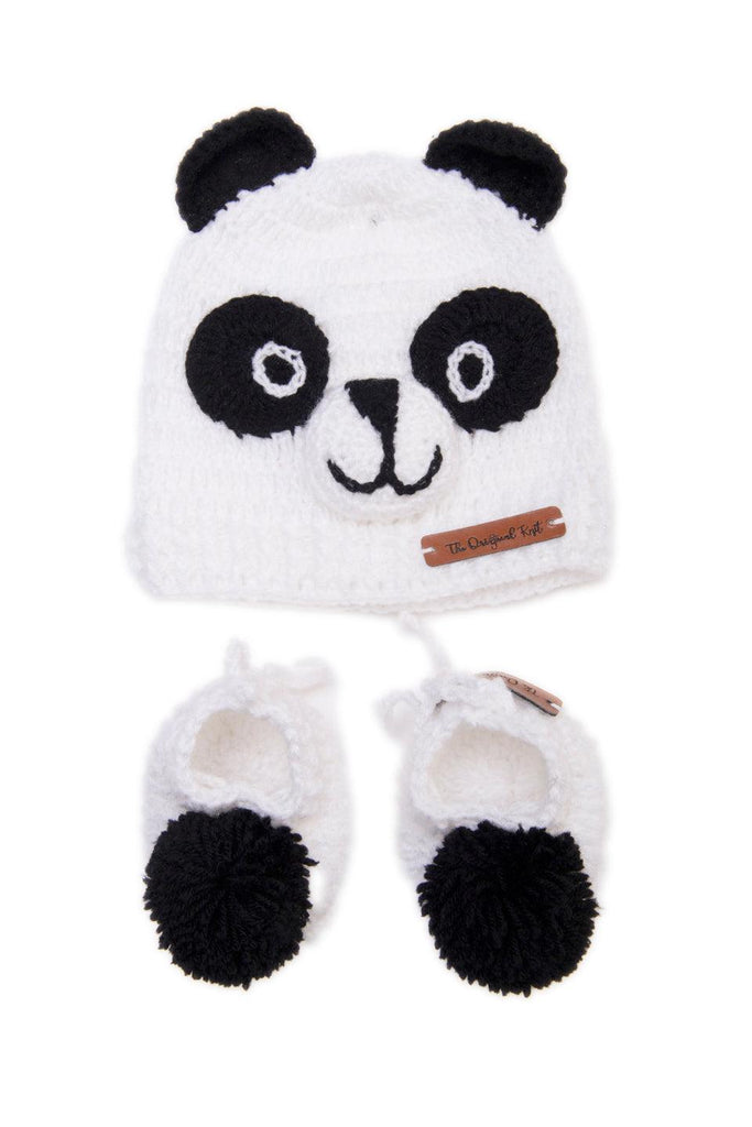 Handmade Panda Cap & Booties- White & Black - The Original Knit