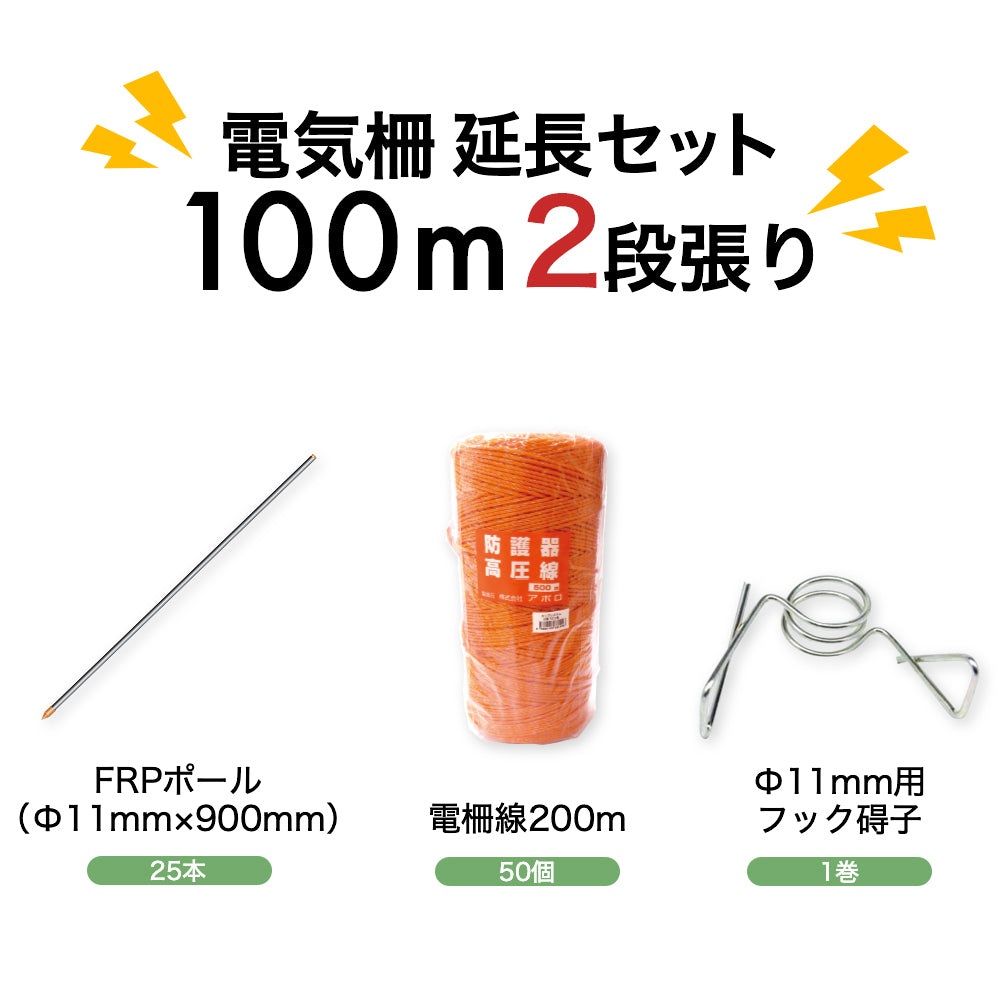 オリジナル 電気柵 NSDSR-12W本体 支柱 電線セット 外周100ｍ×2段 鳥獣被害対策イノシシ シカ 猪 害獣 駆除 防除 畑 防獣 