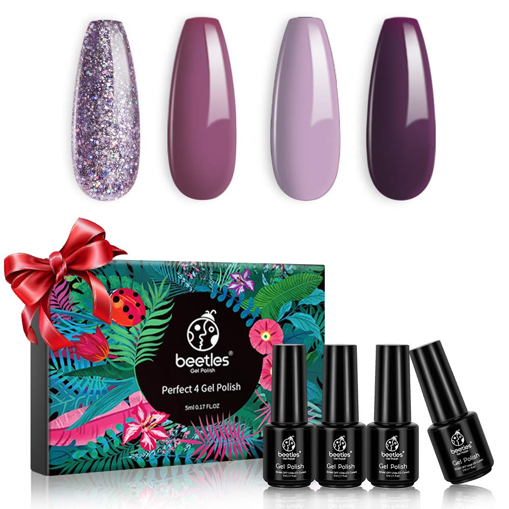 Beetles 4 Colors Purple Glitter Gel Nail Polish Set Lilac Mauve Gel Polish Kit Purple Nail