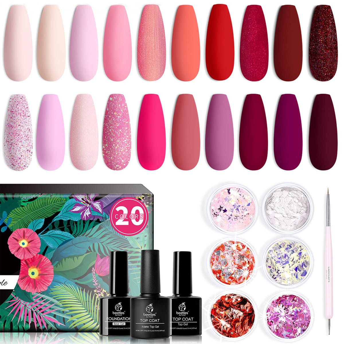 Beetles Gel Nail Polish Kit, Mermaid Mantra 20 Colors Soak Off Gel ...