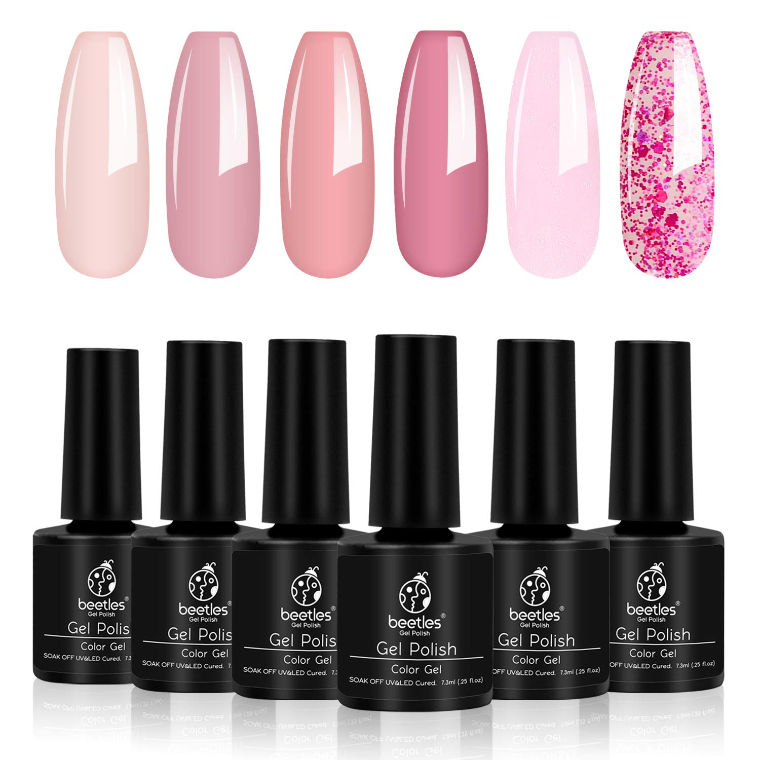 Beetles Pink Confetti Gel Nail Polish Kit- 6 Colors Nude Pink Series ...