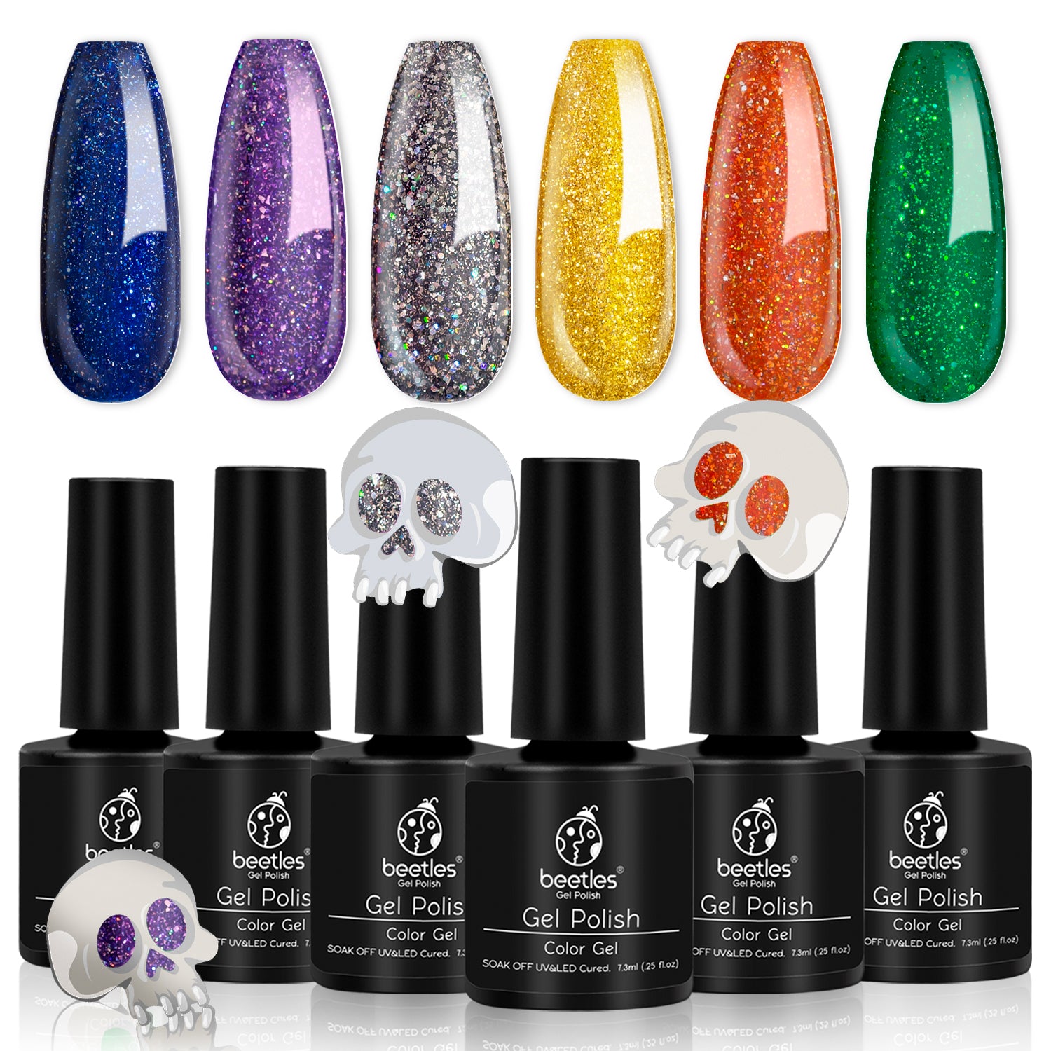 Beetles Glitter Series Gel Nail Polish Set 6 Pcs Purple Gold Glitter Gel Polish Kit Orange