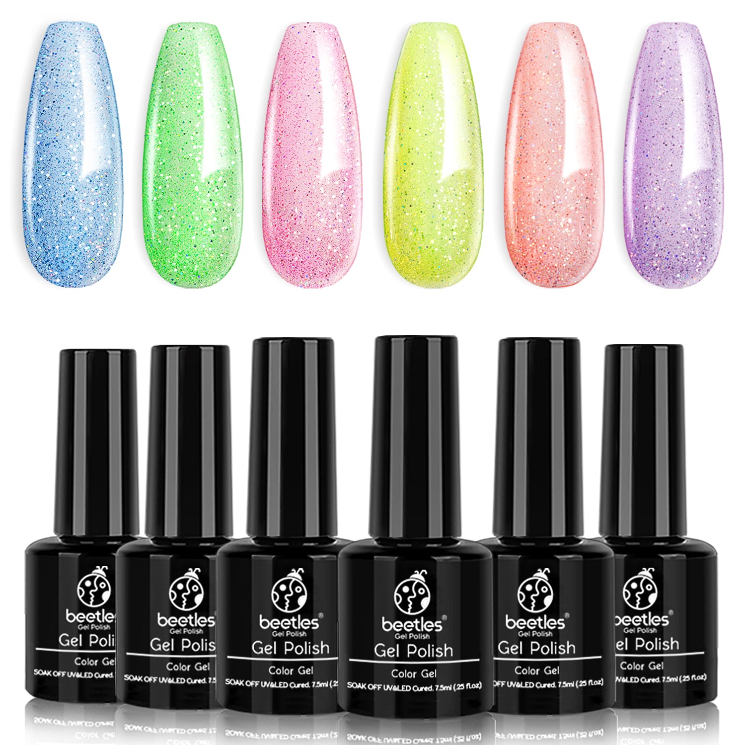 Beetles Jelly Gilitter Gel Nail Polish Set 6pcs Colors Summer Rainbow