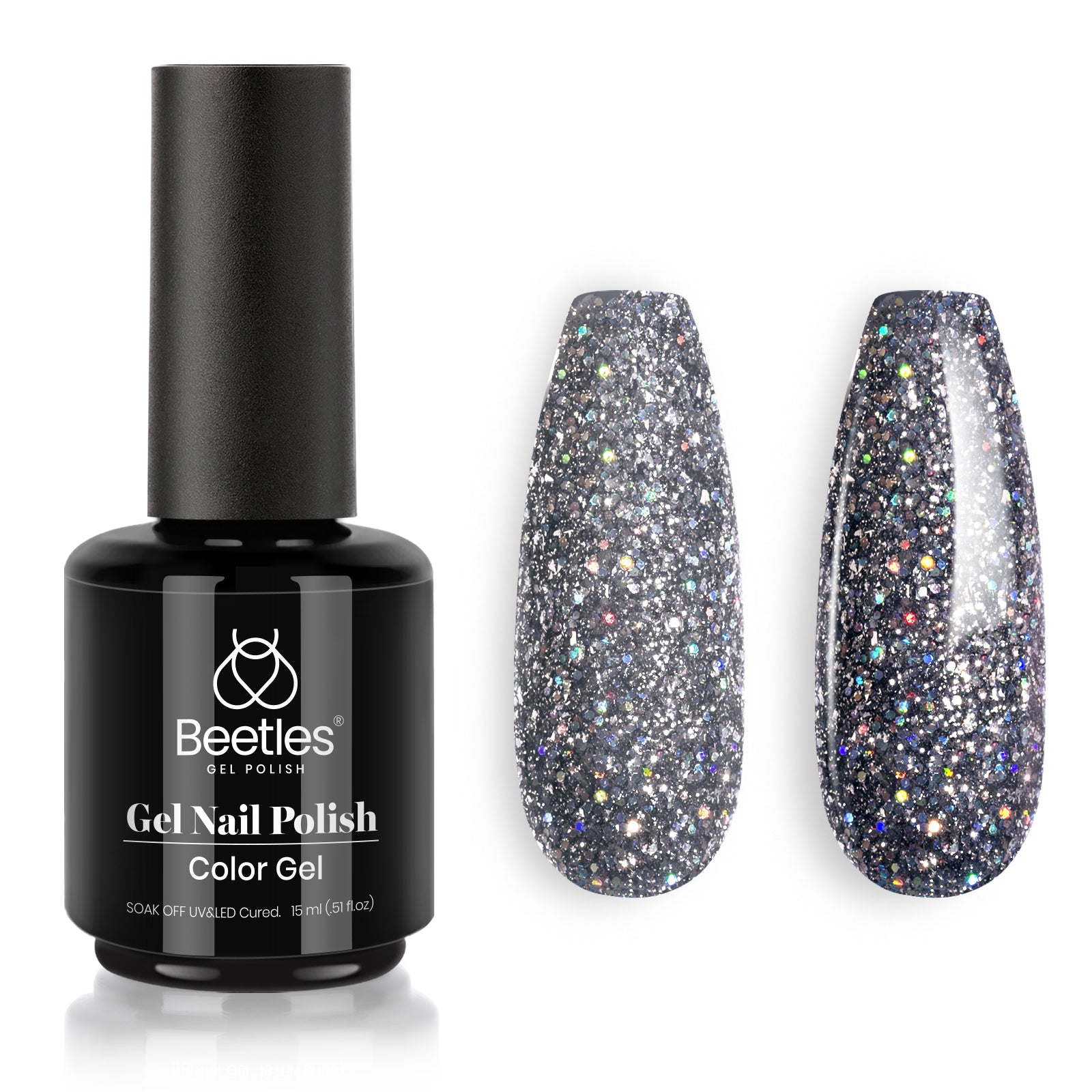 Beetles Gel Nail Polish Sylvia Grey Glitter Color Soak Off LED Nail ...