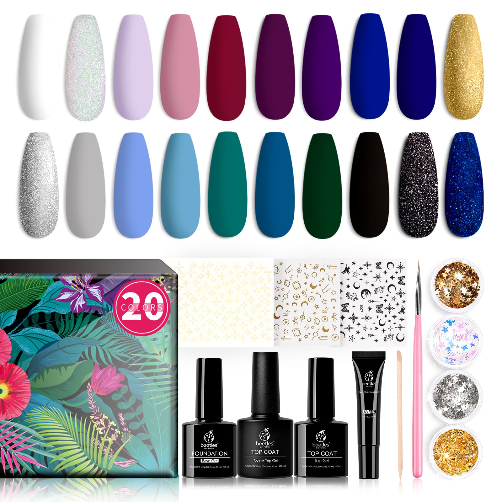 Beetles Gel Nail Polish Kit, Mermaid Mantra 20 Colors Soak Off Gel ...