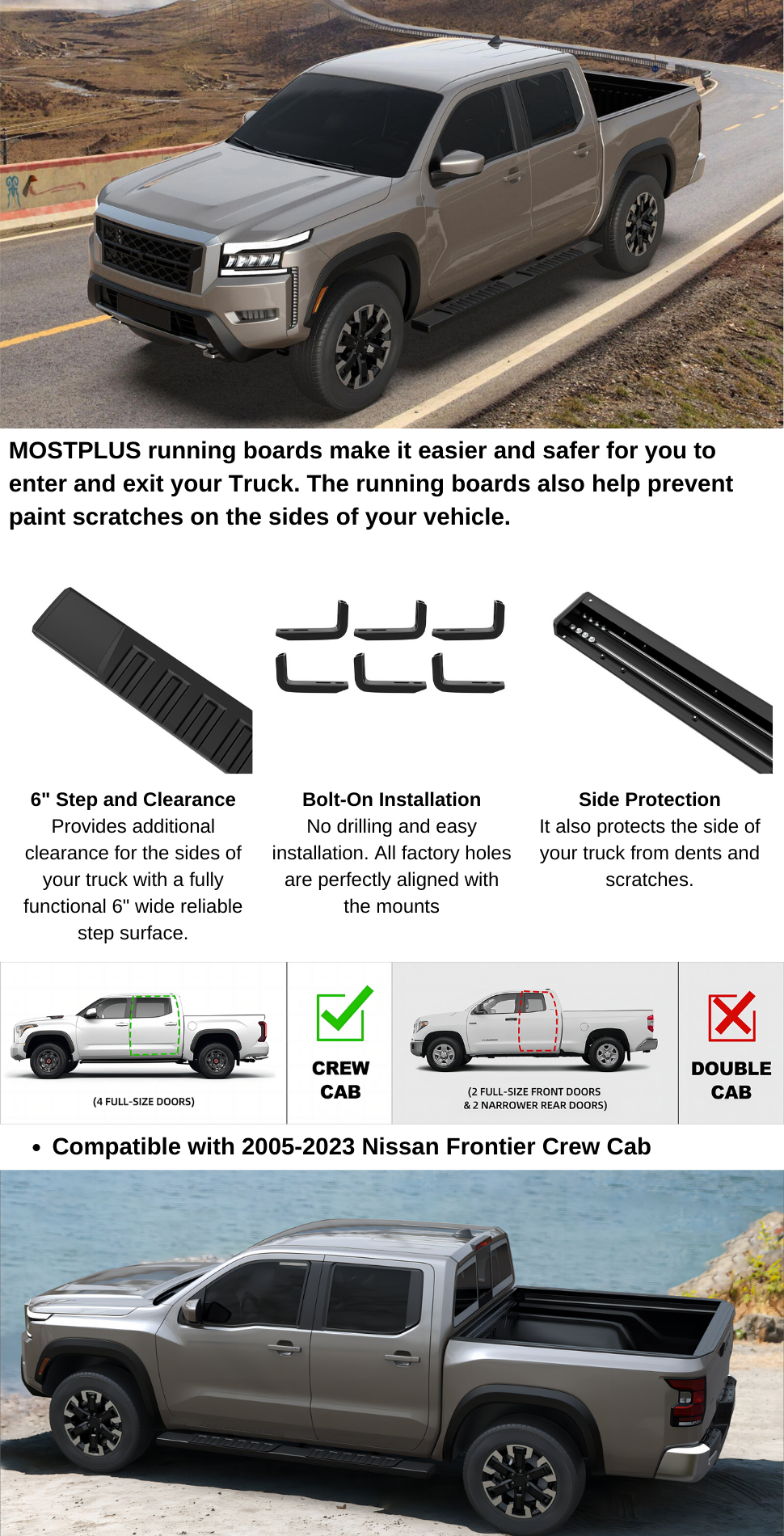 6-inches-Running-Board-For-2005-2023-Nissan-Frontier-Crew Cab-Nerf-Bar-Side-Steps