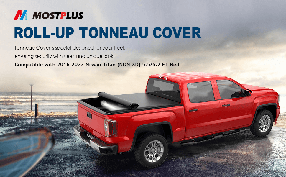 5.5/5.7FT Roll Up Tonneau Cover w/ LED Bulb For 2016-2022 Nissan Titan Truck Bed