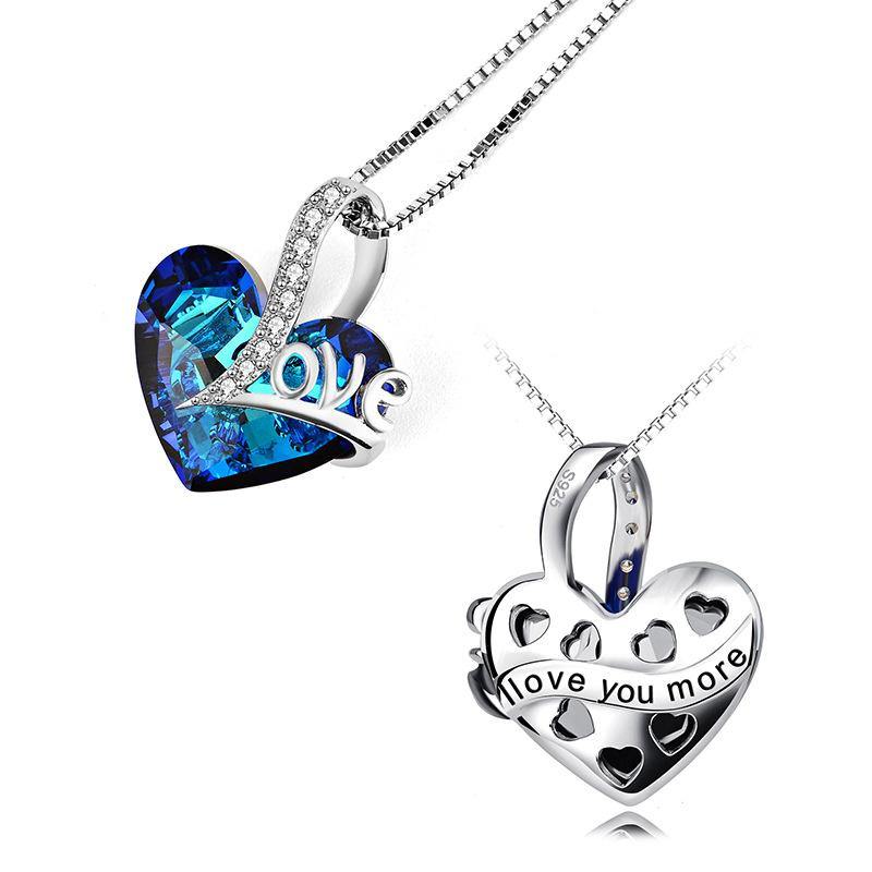 Heart Crystal Sterling Silver Necklace Engraved With Love – ReadYourHeart