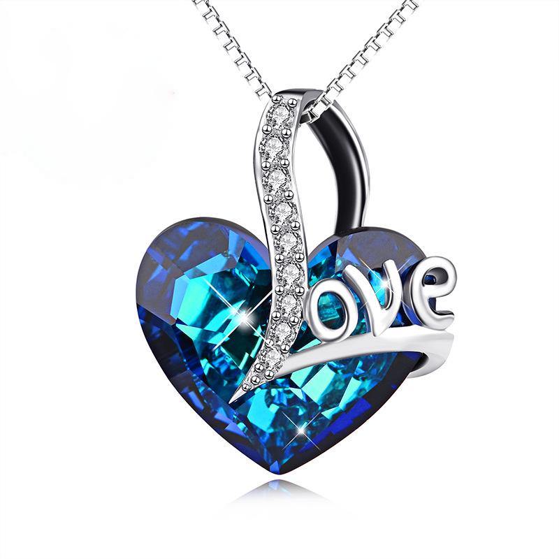 Heart Crystal Sterling Silver Necklace Engraved With Love – ReadYourHeart