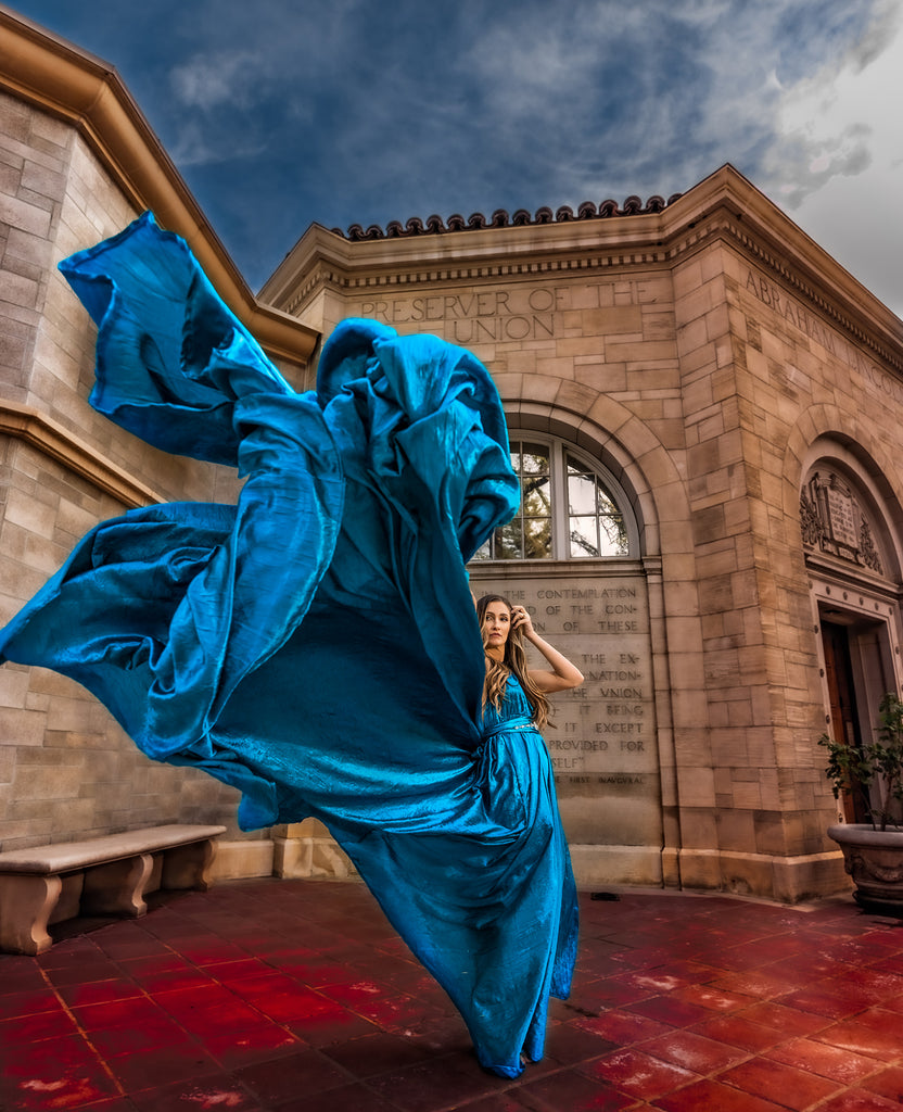 Ellie Burgueno Chico_woman in flying blue dress