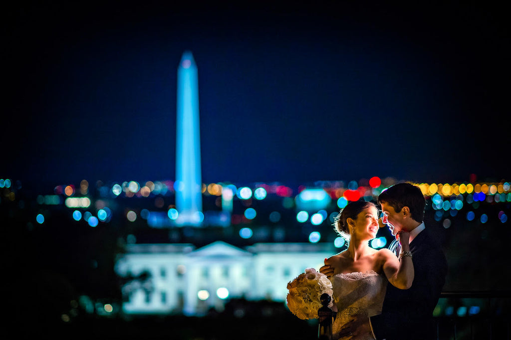 Greg Gibson bride and groom White House Washington Monument at night