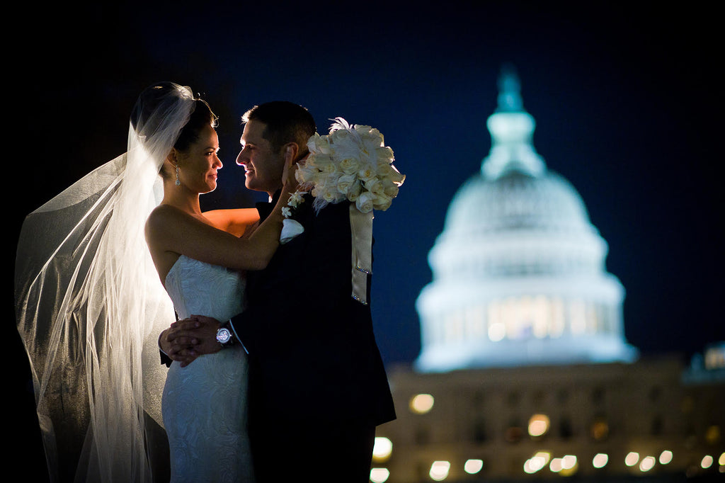 Greg Gibson bride and groom at night United States Capitol