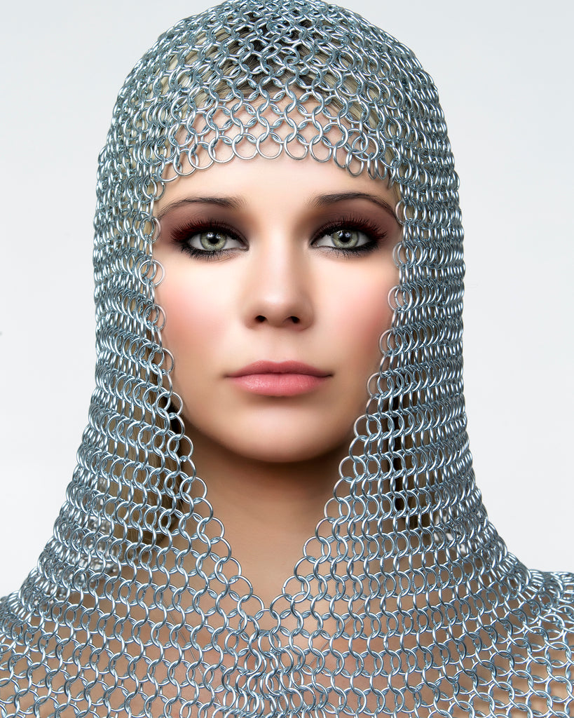 Jerome Hamilton woman wearing chainmail headdress