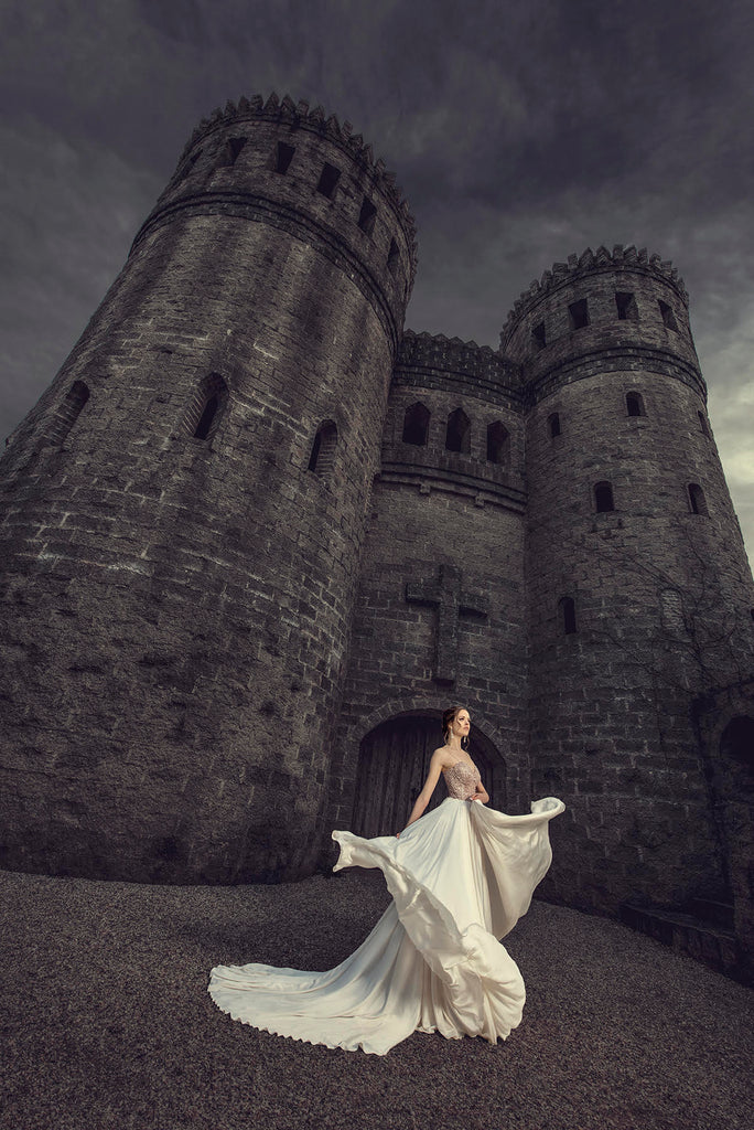 Yuliya Panchenko bride gown in front of castle