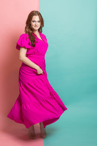 Bubble Sleeve Tiered Maxi Dress by Entro Clothing