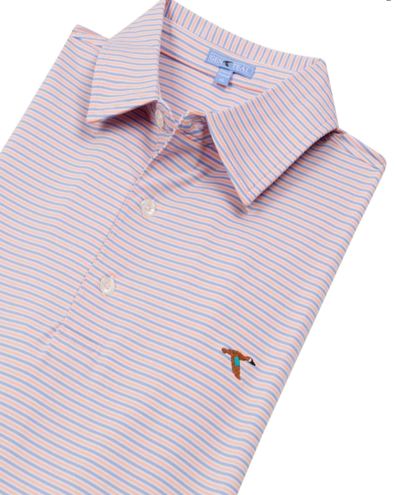 GenTeal Apparel & Clothing - Apricot Freeport Stripe Performance Polo ...