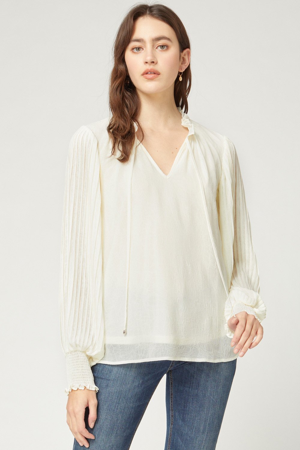 Entro Clothing Pleated Long Sleeve V-Neck Blouse – Hometown Heritage ...