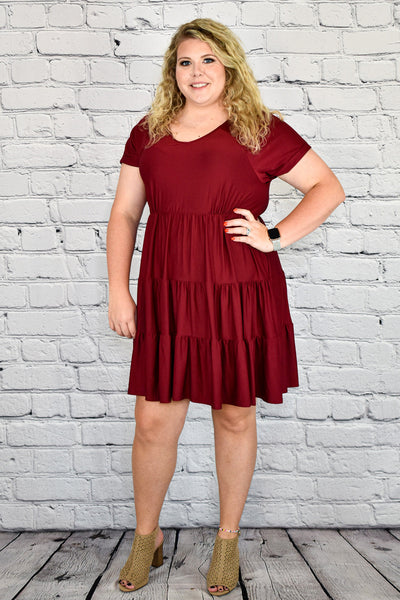 Short Sleeve Tiered Babydoll Dress in Plus by Umgee Clothing