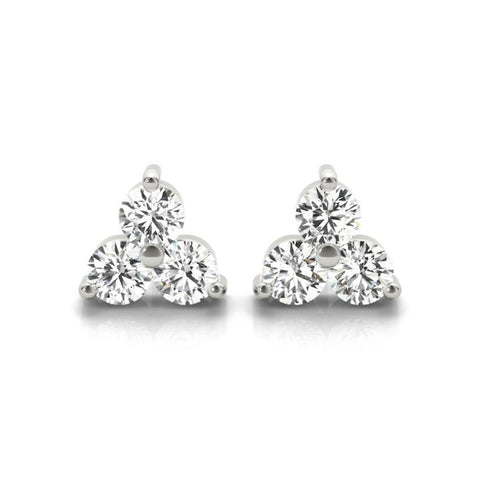 Three-Stone Pyramid Diamond Earrings in 14k White Gold