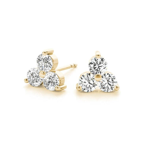 three stone lab grown diamond pyramid earrings gold