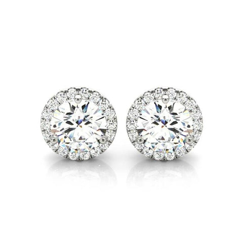 Round Halo Lab Diamond Stud Earrings