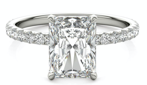 Radiant cut lab diamond engagement ring