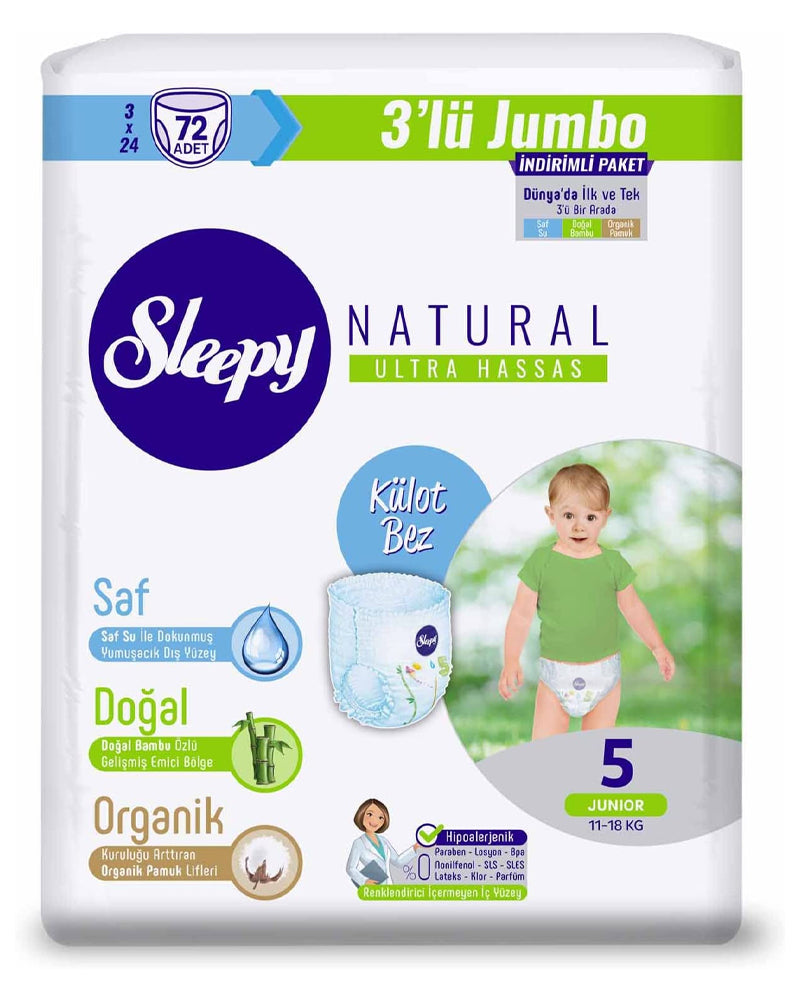 Sleepy Natural Couches Culottes Junior Taille 5 - (11-18kg) 72 Unités