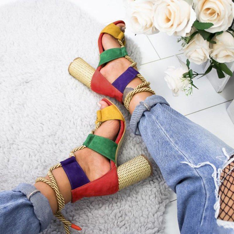 casual suede high heel lace up sandals