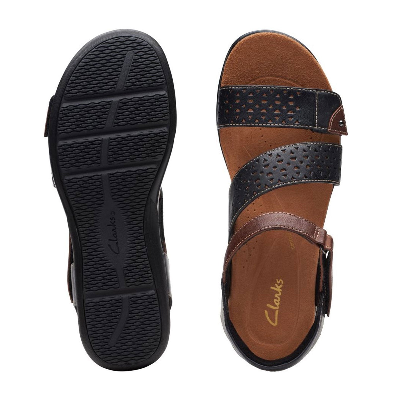 Clarks White & Brown Leather Flat Sandals | Brown leather flats, Leather  sandals flat, Brown leather