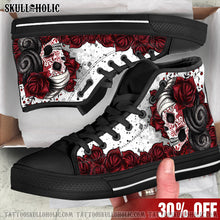 Load image into Gallery viewer, SKULL RED ROSE HIGH TOP CANVAS SHOES - TLNO0702221