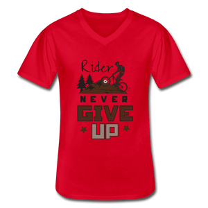 Men's V-Neck T-Shirt = Rider Never Give Up - red