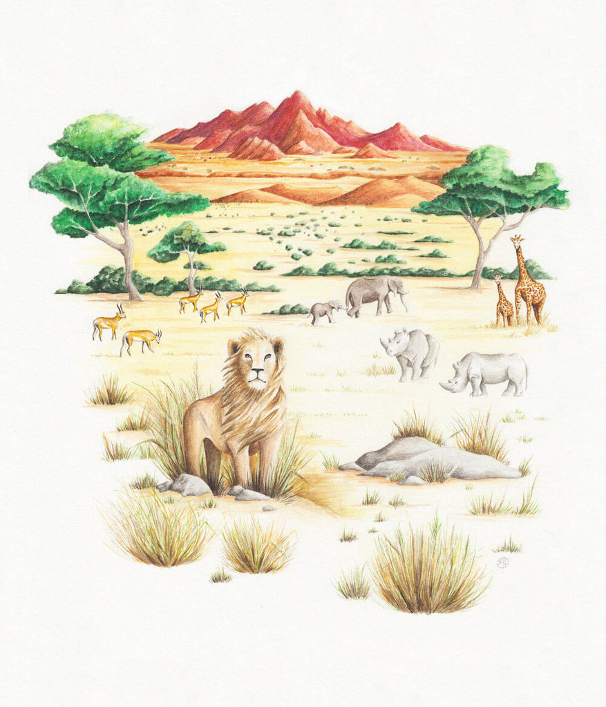 savannah illustration with African animals