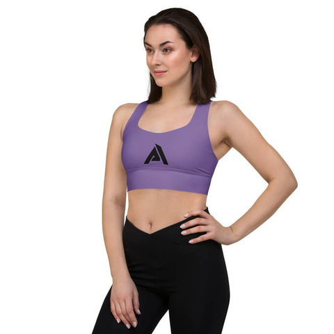 Soutien gorge sport pour femme couleur violet avec son logo noir à l'avant vu de face