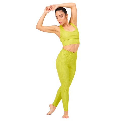 Lime Green crossover leggings with pockets