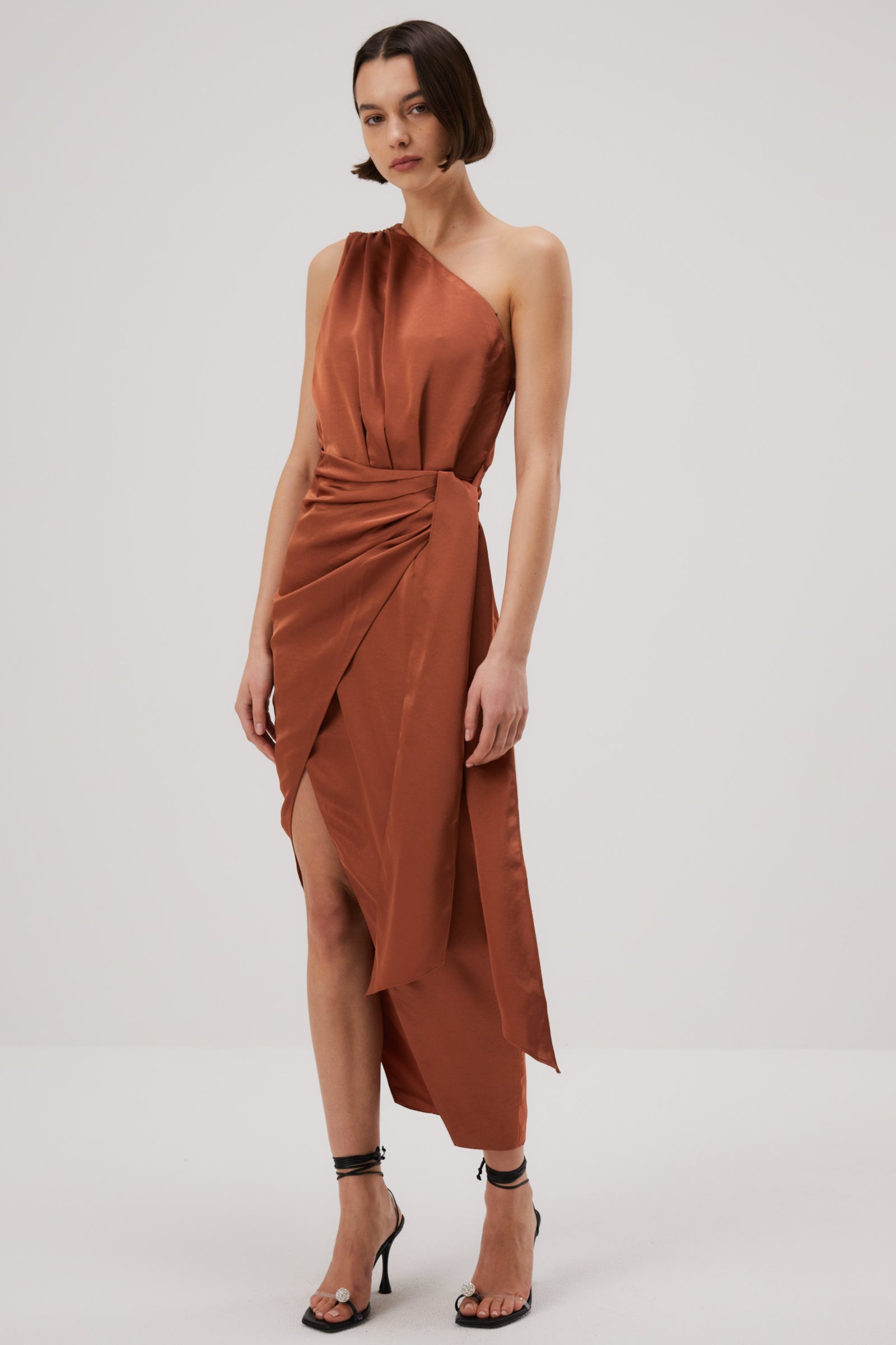 Satin deals copper dress