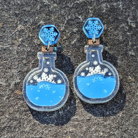 Potion of Frost Earrings in Ice Blue with Snowflakes