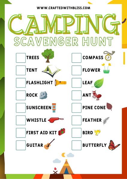 FREE Camping Scavenger Hunt and Word Bank Printable – CraftedwithBliss