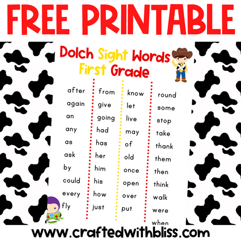 FREE Toy Story Dolch Sight Words Grade 1 Review Printable