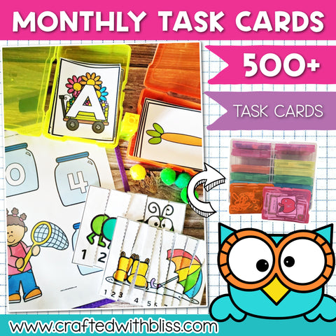 MONTHLY Task Cards Math and Literacy Center