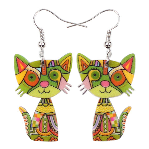 Boucles D Oreilles Chat Mosaique Vert L Monde Chat