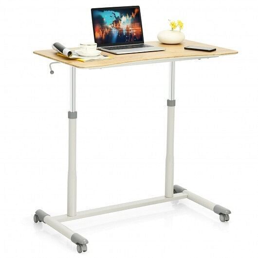 Height Adjustable Computer Desk Sit to Stand Rolling Notebook Table -Natural - C
