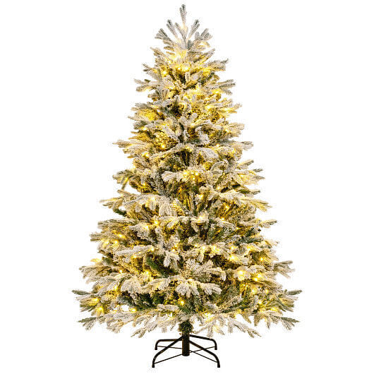 4.5/6/7 FT Artificial Pre-Lit Christmas Tree Hinged Xmas Tree with Warm White LE